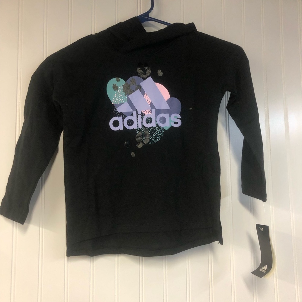 Adidas Kids Black Purple Graphic Hooded Long Sleeve Size 4 NWT